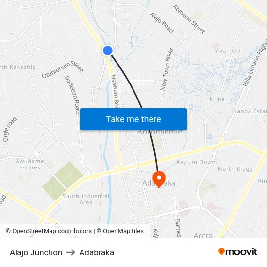 Alajo Junction to Adabraka map