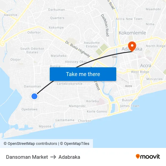 Dansoman Market to Adabraka map