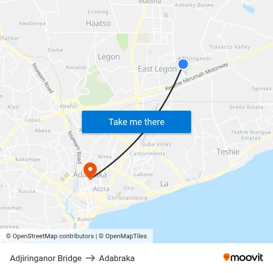 Adjiringanor Bridge to Adabraka map