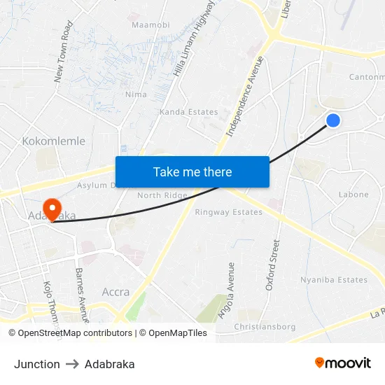 Junction to Adabraka map