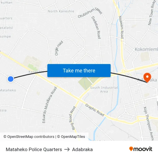 Mataheko Police Quarters to Adabraka map