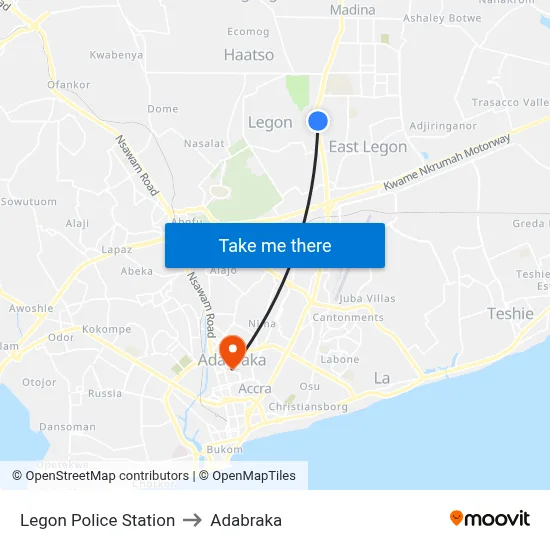 Legon Police Station to Adabraka map