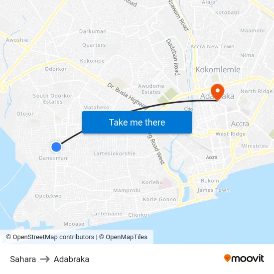 Sahara to Adabraka map