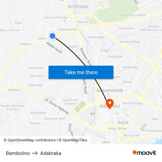 Bambolino to Adabraka map