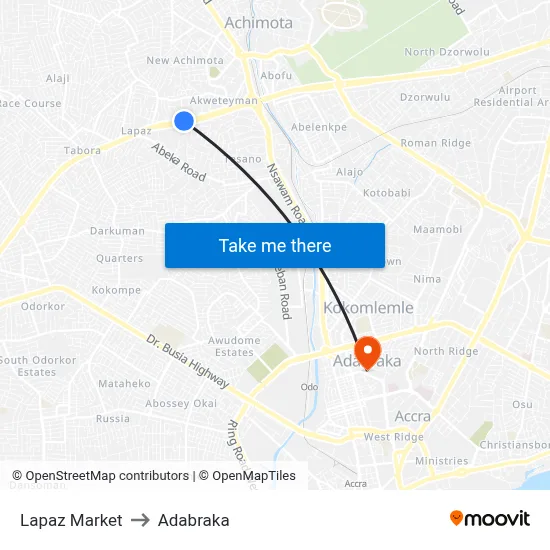 Lapaz Market to Adabraka map