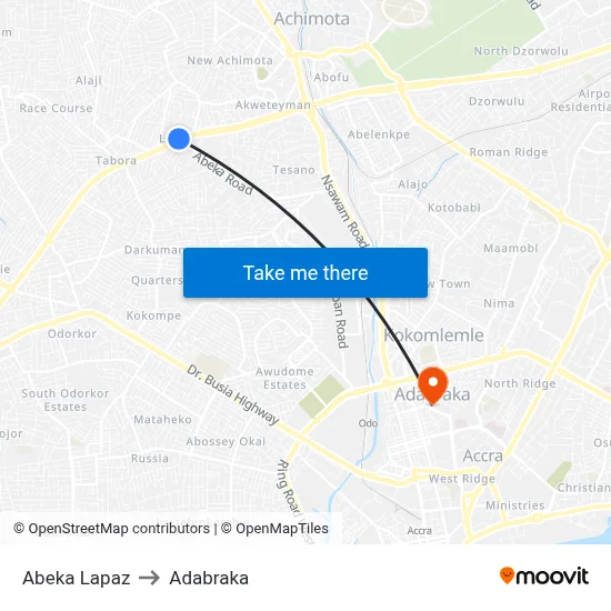 Abeka Lapaz to Adabraka map