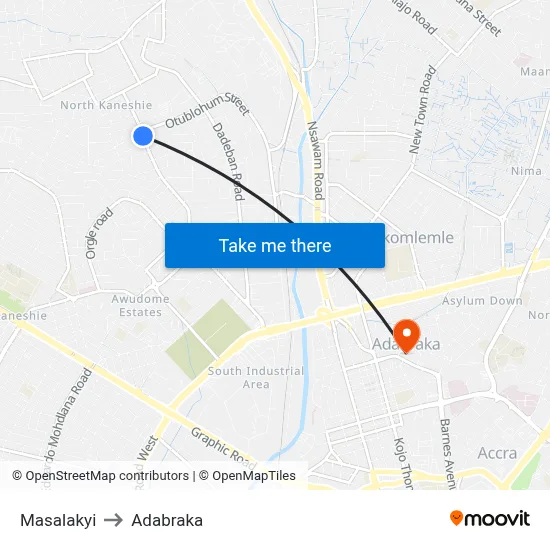 Masalakyi to Adabraka map