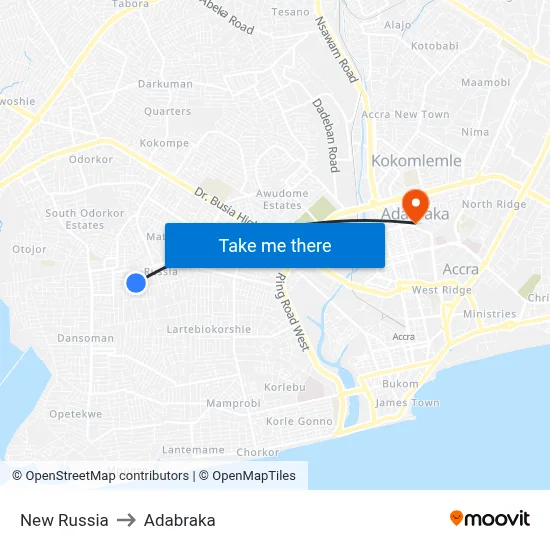 New Russia to Adabraka map