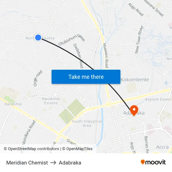 Meridian Chemist to Adabraka map