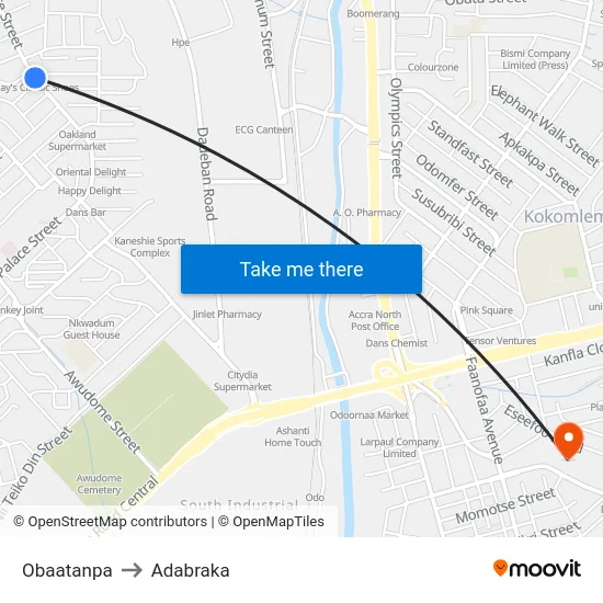 Obaatanpa to Adabraka map