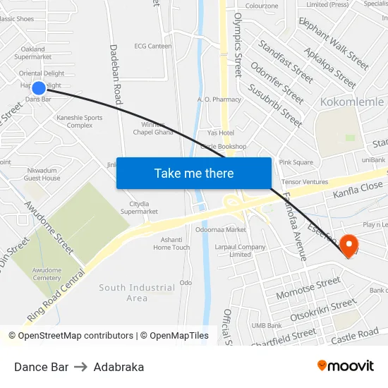 Dance Bar to Adabraka map