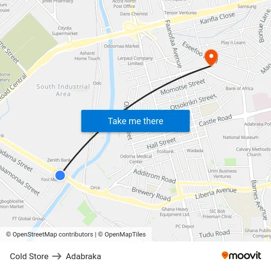 Cold Store to Adabraka map