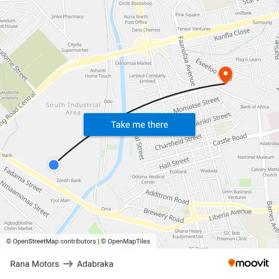 Rana Motors to Adabraka map
