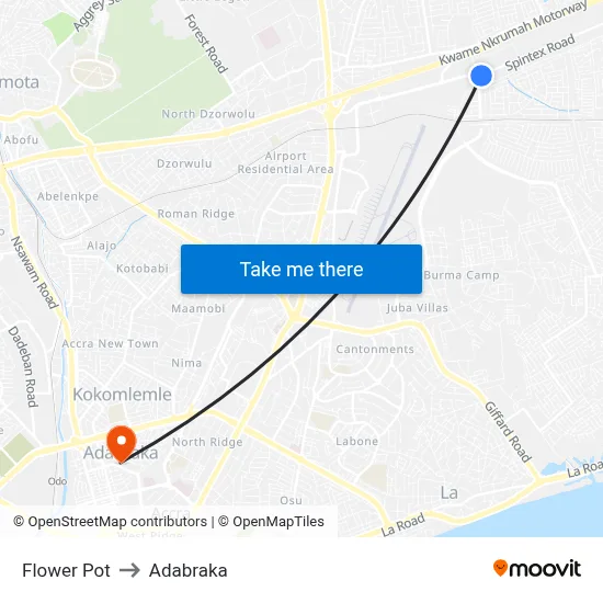 Flower Pot to Adabraka map
