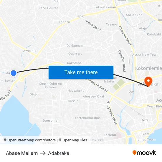 Abase Mallam to Adabraka map