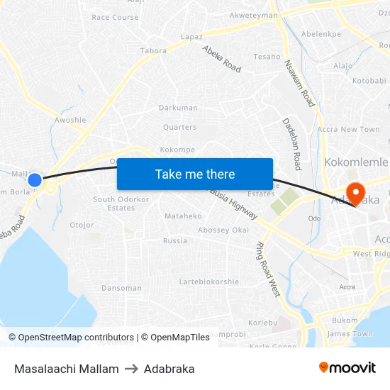Masalaachi Mallam to Adabraka map