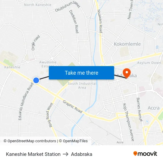 Kaneshie Market Station to Adabraka map