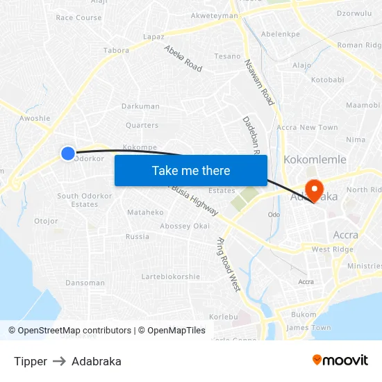Tipper to Adabraka map