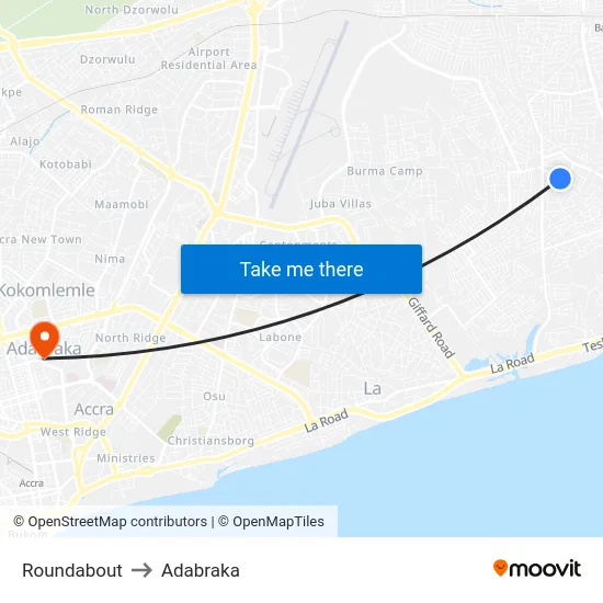 Roundabout to Adabraka map