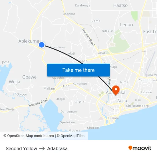 Second Yellow to Adabraka map