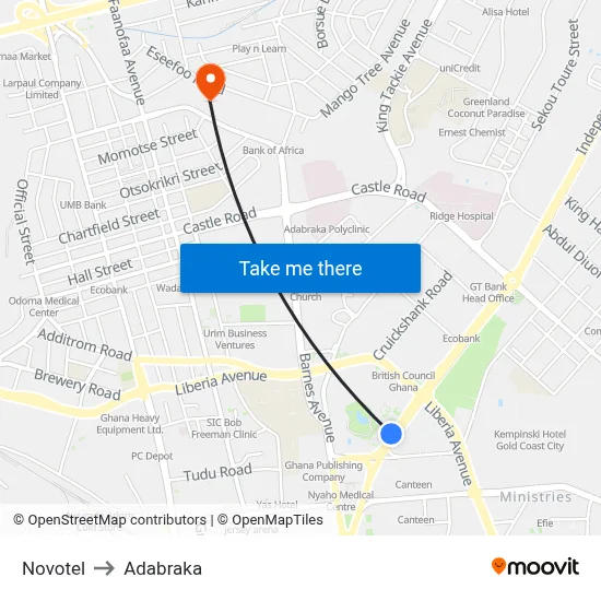 Novotel to Adabraka map