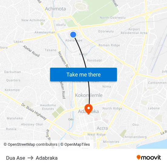 Dua Ase to Adabraka map