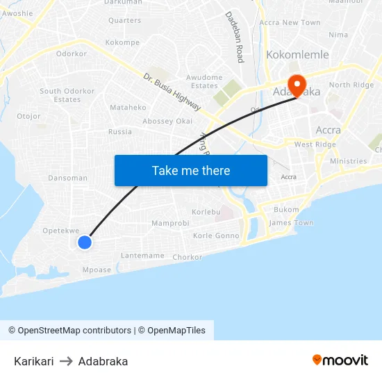 Karikari to Adabraka map