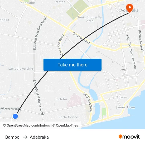 Bamboi to Adabraka map