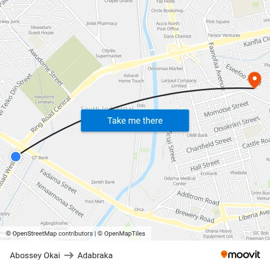 Abossey Okai to Adabraka map