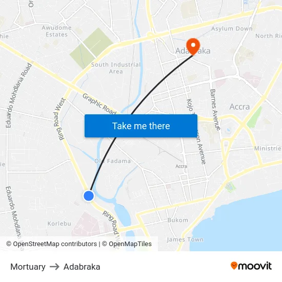Mortuary to Adabraka map
