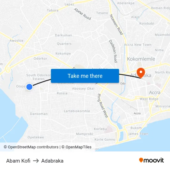 Abam Kofi to Adabraka map