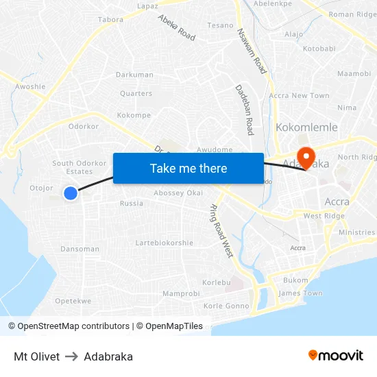 Mt Olivet to Adabraka map