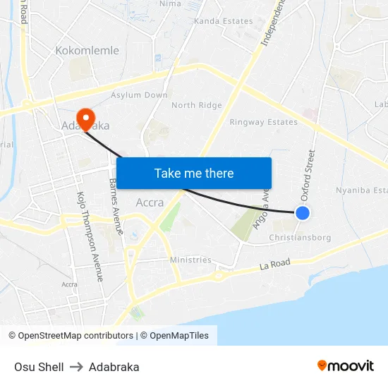 Osu Shell to Adabraka map