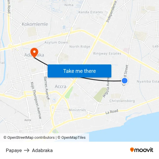 Papaye to Adabraka map