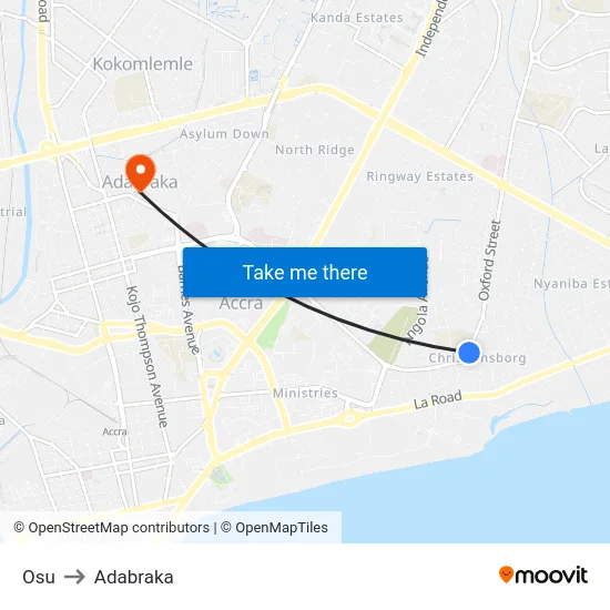 Osu to Adabraka map