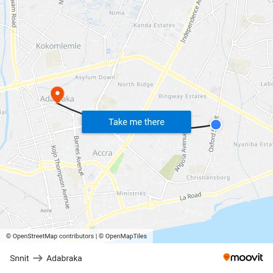 Snnit to Adabraka map