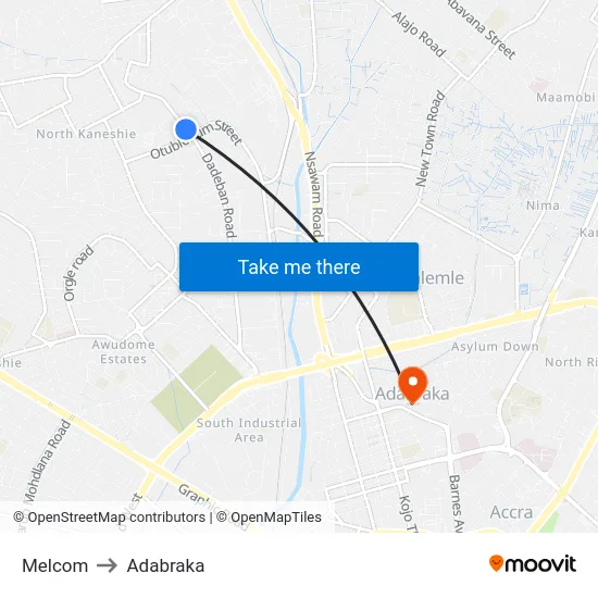 Melcom to Adabraka map
