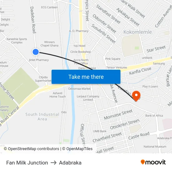 Fan Milk Junction to Adabraka map