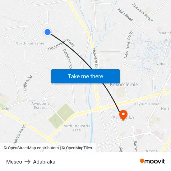 Mesco to Adabraka map