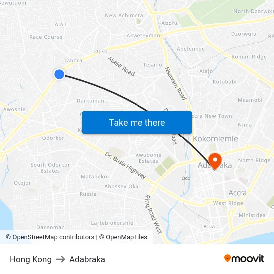 Hong Kong to Adabraka map