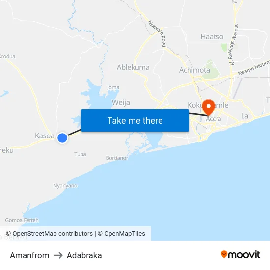 Amanfrom to Adabraka map