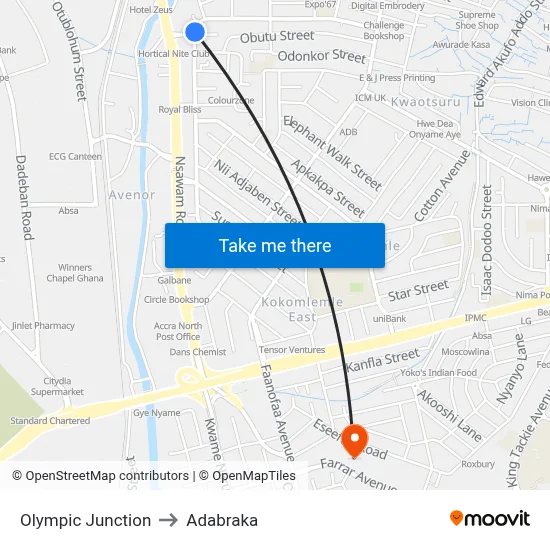 Olympic Junction to Adabraka map