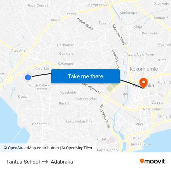 Tantua School to Adabraka map