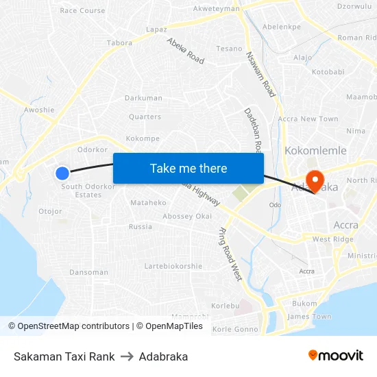 Sakaman Taxi Rank to Adabraka map