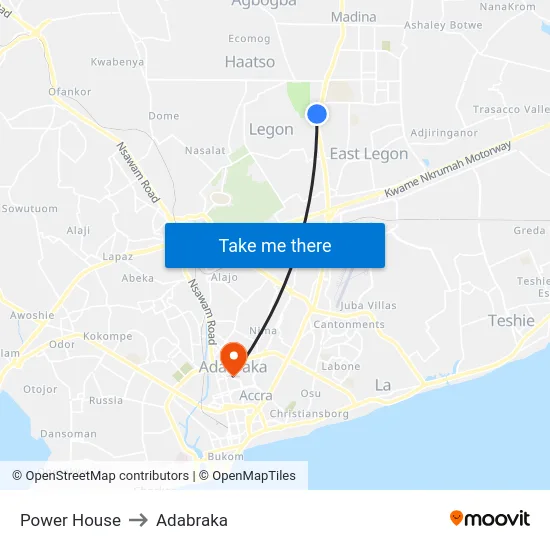 Power House to Adabraka map