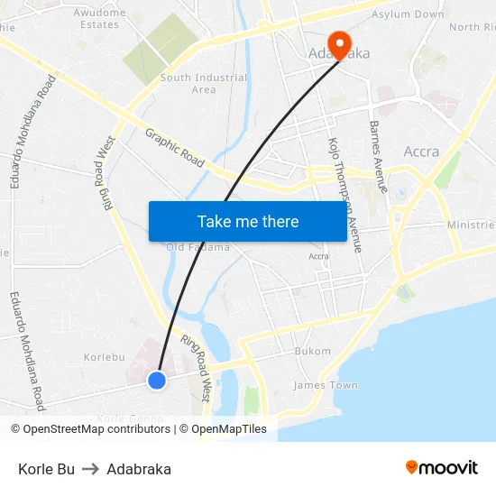 Korle Bu to Adabraka map
