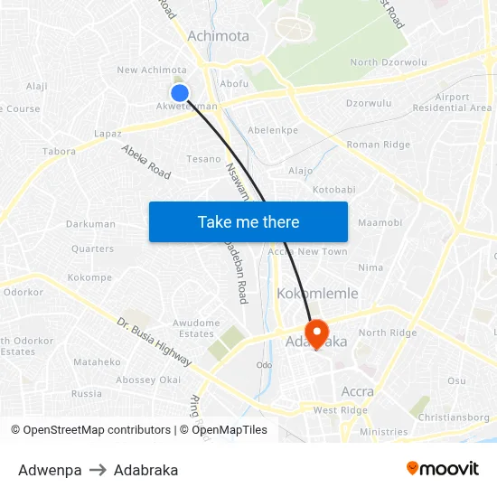 Adwenpa to Adabraka map