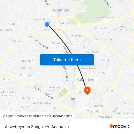 Akwetteyman Zongo to Adabraka map