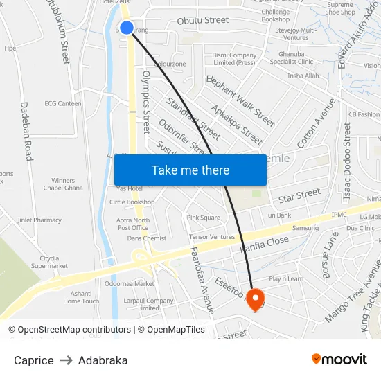 Caprice to Adabraka map