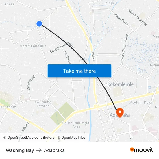 Washing Bay to Adabraka map